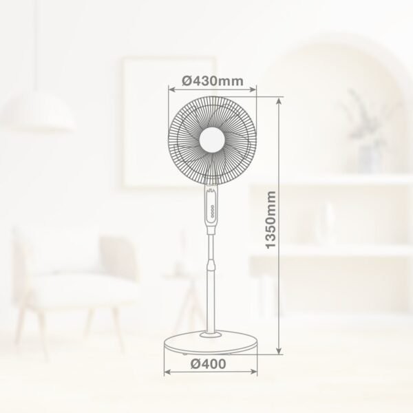 Ventilador de pie Tehri con mando y temporizador Ø43cm 30W motor DC Blanco - Imagen 6