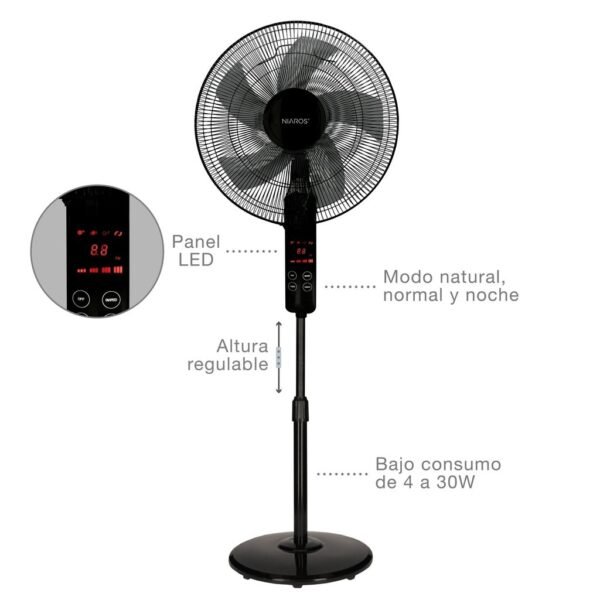 Ventilador de pie Tehri con mando y temporizador Ø43cm 30W motor DC Negro - Imagen 5
