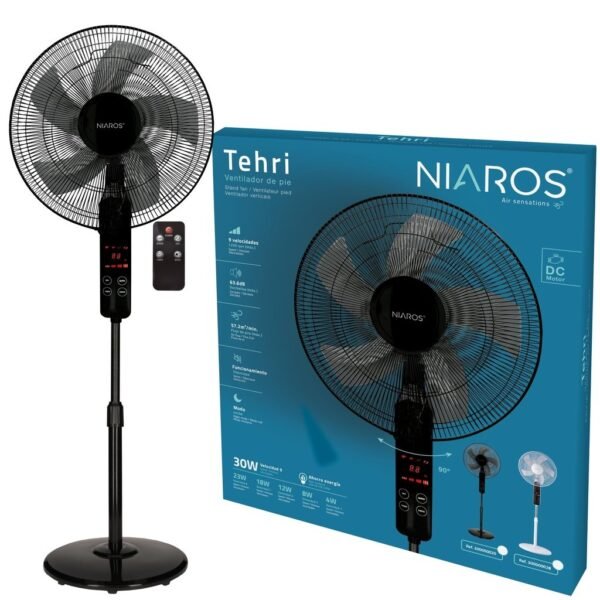 Ventilador de pie Tehri con mando y temporizador Ø43cm 30W motor DC Negro - Imagen 8