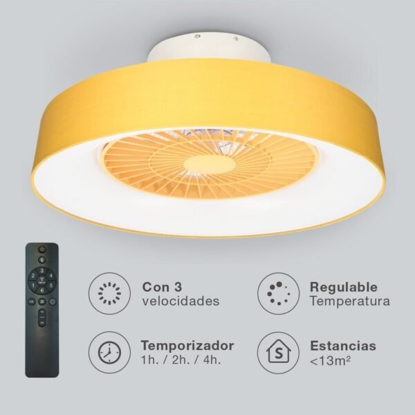 Ventilador techo Box Fan Niskot con luz CCT regulable y mando Ø57 Beige - Imagen 2