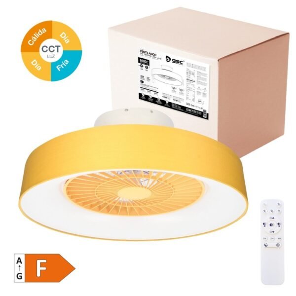 Ventilador techo Box Fan Niskot con luz CCT regulable y mando Ø57 Beige - Imagen 5
