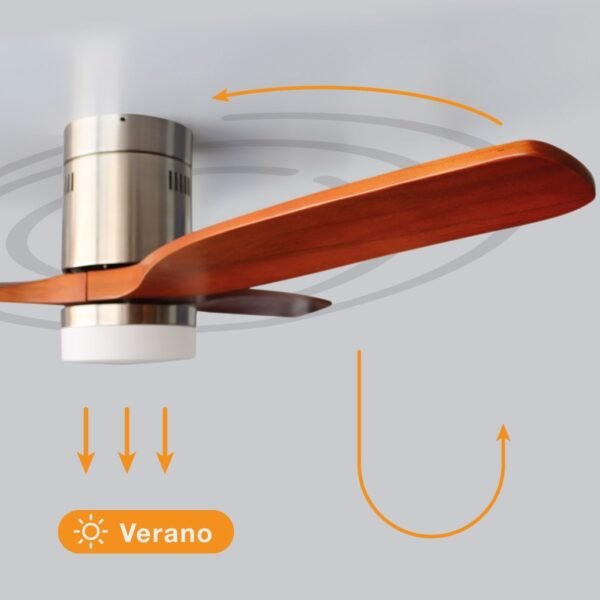 Ventilador techo Kasama con luz CCT regulable y mando Ø132 3 aspas DC Níquel - Imagen 4