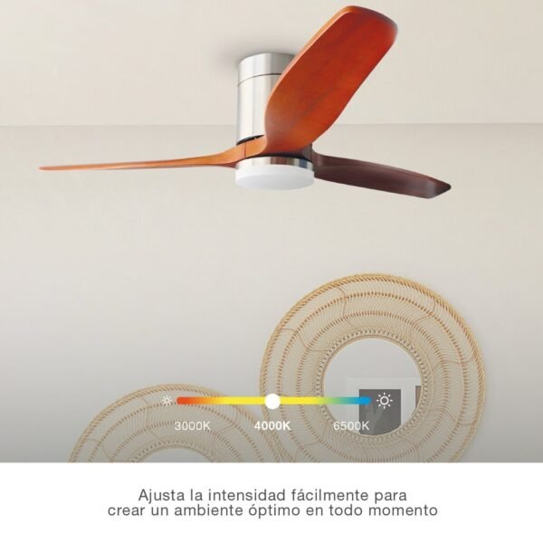 Ventilador techo Kasama con luz CCT regulable y mando Ø132 3 aspas DC Níquel - Imagen 10