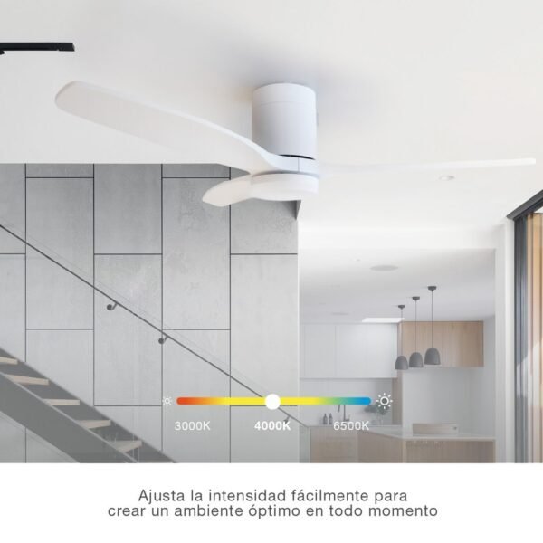 Ventilador techo Kasama con luz CCT regulable y mando Ø132 3 aspas DC Blanco - Imagen 2