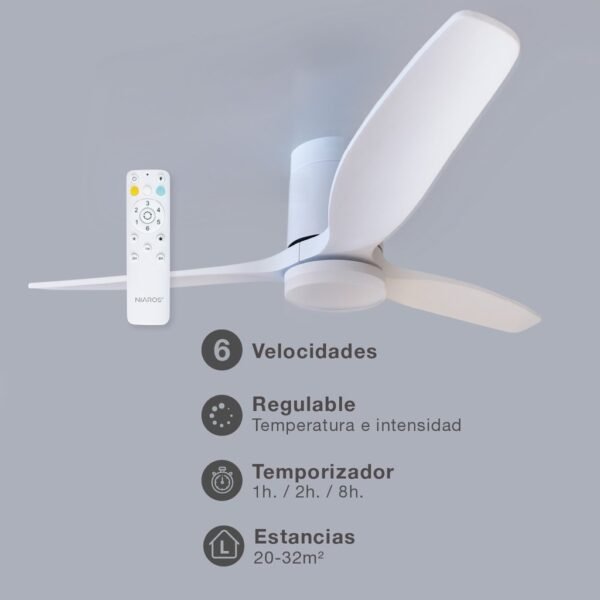 Ventilador techo Kasama con luz CCT regulable y mando Ø132 3 aspas DC Blanco - Imagen 11