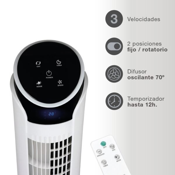 Ventilador de torre Kodima con mando 45W Blanco - Imagen 3