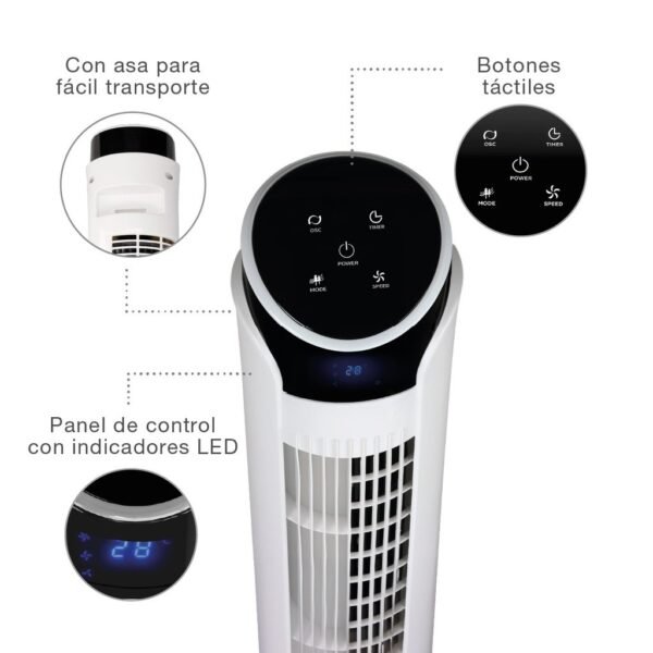 Ventilador de torre Kodima con mando 45W Blanco - Imagen 4