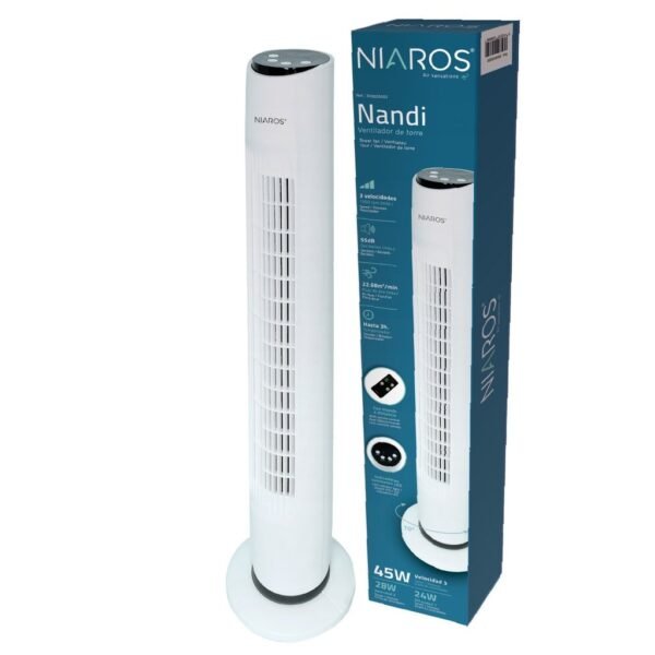 Ventilador de torre Nandi con mando 45W Blanco - Imagen 2