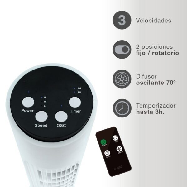 Ventilador de torre Nandi con mando 45W Blanco - Imagen 3