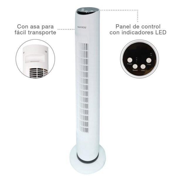 Ventilador de torre Nandi con mando 45W Blanco - Imagen 4