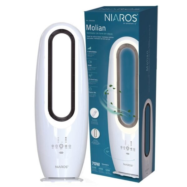 Ventilador de torre sin aspas Molian con luz y mando 70W Blanco - Imagen 2