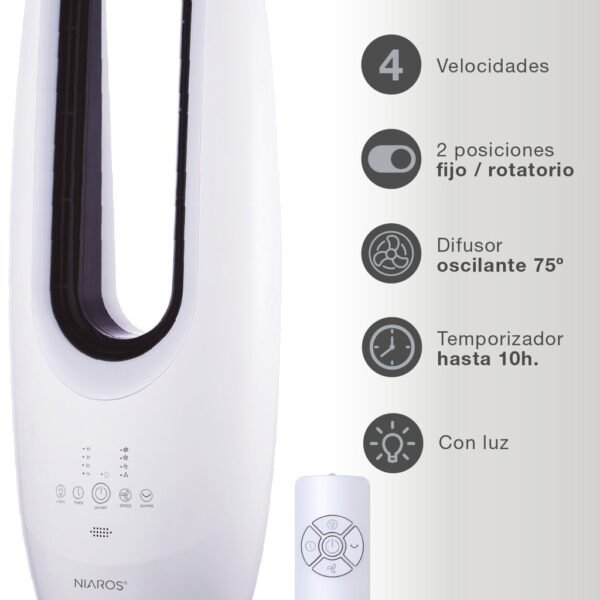 Ventilador de torre sin aspas Molian con luz y mando 70W Blanco - Imagen 3