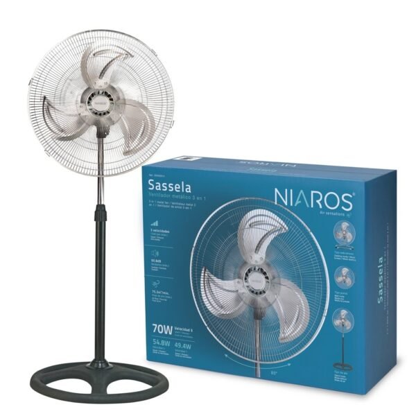 Ventilador metálico Sassela 3 en 1 (sobremesa, pared y pie) Ø50cm 70W - Imagen 4