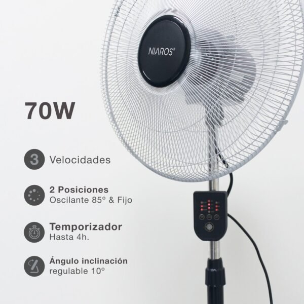 Ventilador metálico de pie Lumbo con mando Ø50cm 70W - Imagen 3