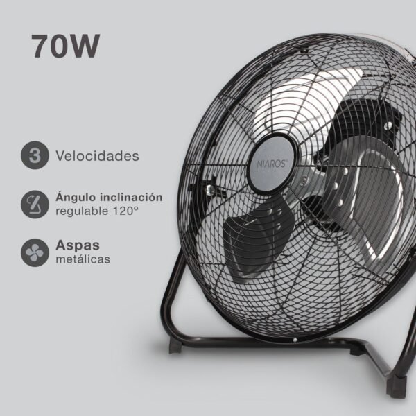 Ventilador metálico de suelo Gumba Ø40cm 70W Negro - Imagen 3