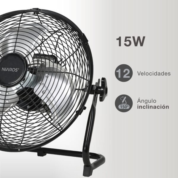 Ventilador portátil metálico de suelo Nuoro Ø40cm 15W motor DC Negro - Imagen 3