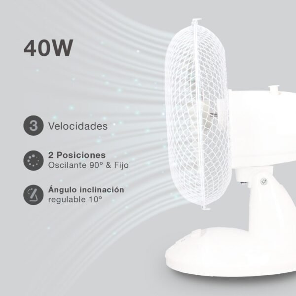 Ventilador sobremesa Lindi Ø34cm 40W Blanco - Imagen 3