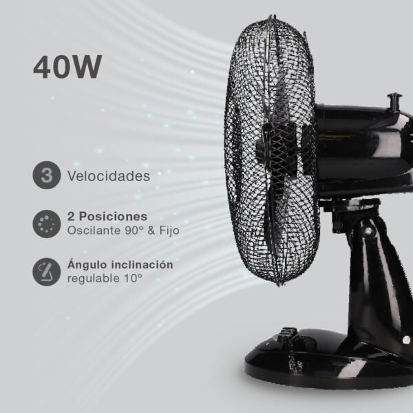 Ventilador sobremesa Lindi Ø34cm 40W Negro - Imagen 3
