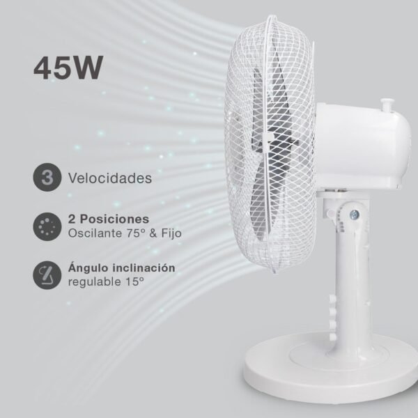Ventilador sobremesa Macomia Ø41cm 45W Blanco - Imagen 3