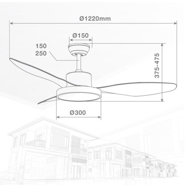 Ventilador techo Biula con luz CCT regulable y mando Ø122 3 aspas DC Blanco - Imagen 7