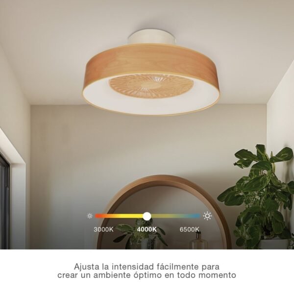 Ventilador techo Box Fan Niskot con luz CCT regulable y mando Ø57 Efecto madera - Imagen 4