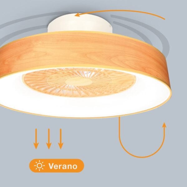 Ventilador techo Box Fan Niskot con luz CCT regulable y mando Ø57 Efecto madera - Imagen 5