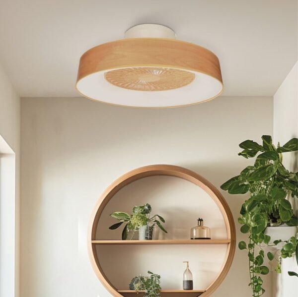 Ventilador techo Box Fan Niskot con luz CCT regulable y mando Ø57 Efecto madera - Imagen 6