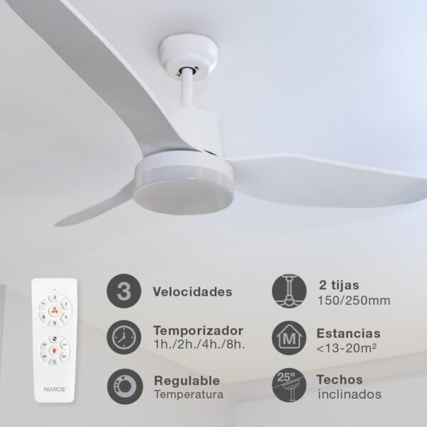 Ventilador techo Bumera con luz CCT regulable y mando Ø116 3 aspas Blanco - Imagen 3