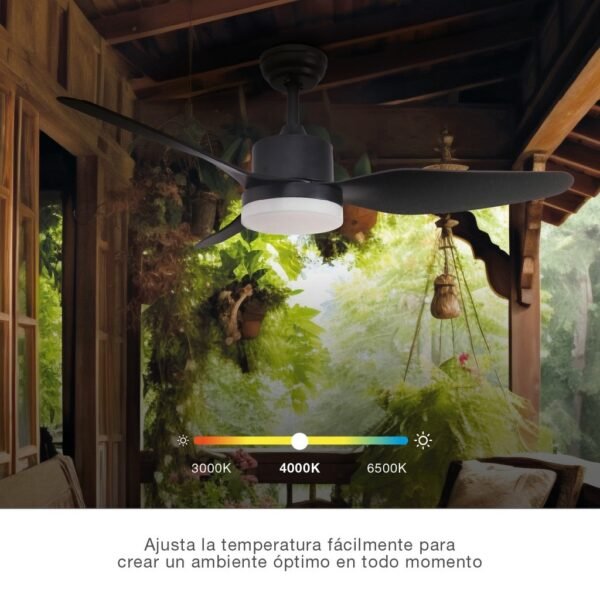 Ventilador techo Bumera con luz CCT regulable y mando Ø116 3 aspas Negro - Imagen 4