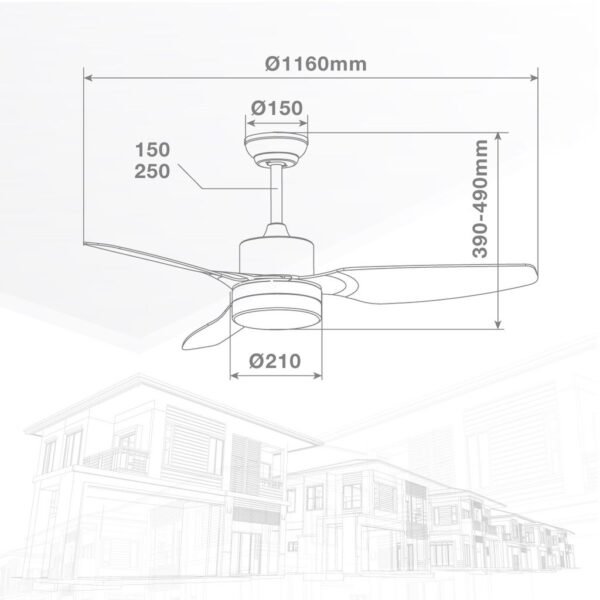 Ventilador techo Bumera con luz CCT regulable y mando Ø116 3 aspas Negro - Imagen 7