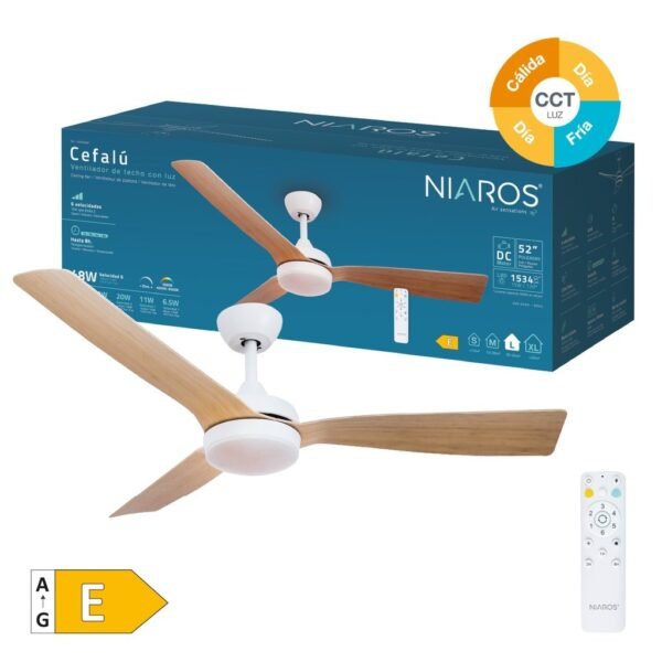 Ventilador techo Cefalú con luz CCT regulable y mando Ø132 3 aspas DC Blanco - Imagen 2