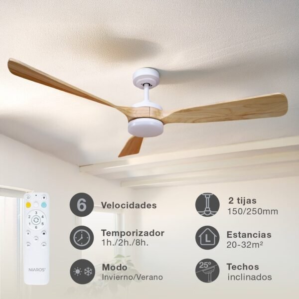 Ventilador techo Cefalú con luz CCT regulable y mando Ø132 3 aspas DC Blanco - Imagen 3