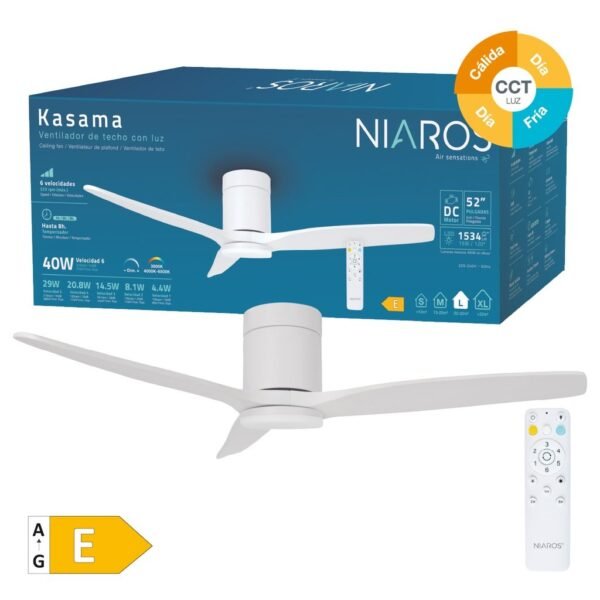 Ventilador techo Kasama con luz CCT regulable y mando Ø132 3 aspas DC Blanco - Imagen 12
