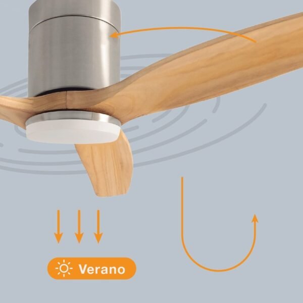 Ventilador techo Kasama con luz CCT regulable y mando Ø132 3 aspas DC Níquel - Imagen 4