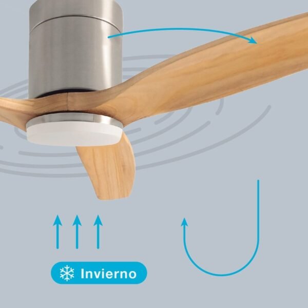 Ventilador techo Kasama con luz CCT regulable y mando Ø132 3 aspas DC Níquel - Imagen 5