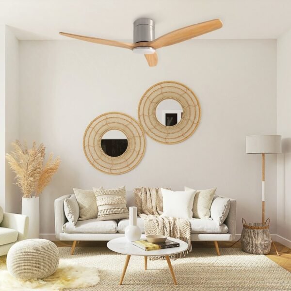 Ventilador techo Kasama con luz CCT regulable y mando Ø132 3 aspas DC Níquel - Imagen 6