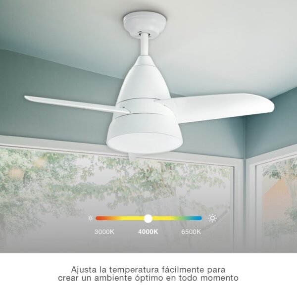 Ventilador techo Kidau con luz CCT regulable y mando Ø93 3 aspas Blanco - Imagen 4