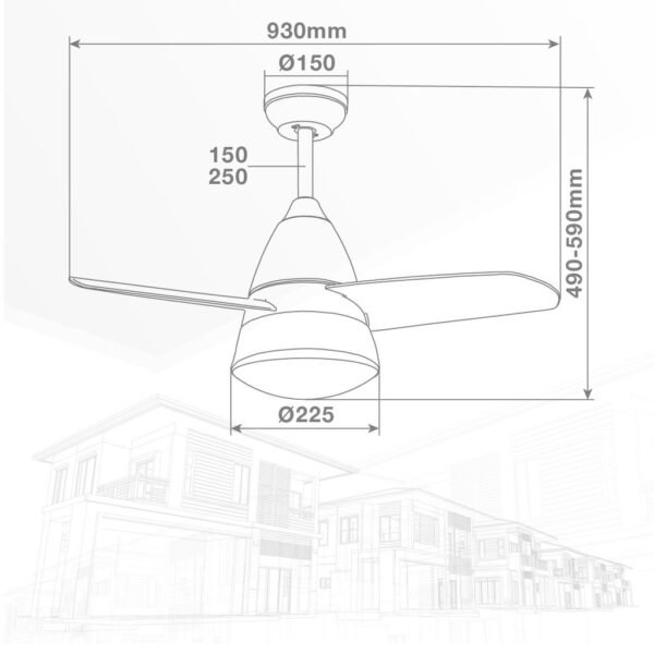 Ventilador techo Kidau con luz CCT regulable y mando Ø93 3 aspas Blanco - Imagen 8