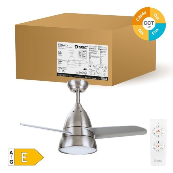 Ventilador techo Kidau con luz CCT regulable y mando Ø93 3 aspas Níquel - Imagen 2