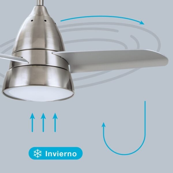 Ventilador techo Kidau con luz CCT regulable y mando Ø93 3 aspas Níquel - Imagen 6