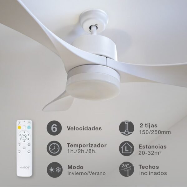 Ventilador techo Kota con luz CCT regulable y mando Ø132 3 aspas DC Blanco - Imagen 3