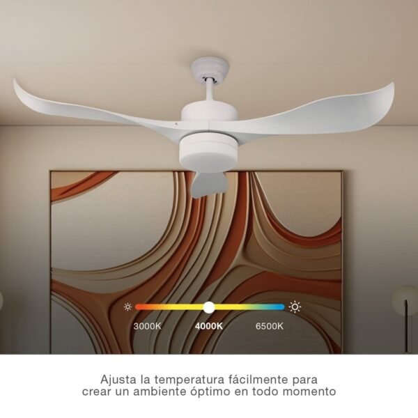 Ventilador techo Kota con luz CCT regulable y mando Ø132 3 aspas DC Blanco - Imagen 4