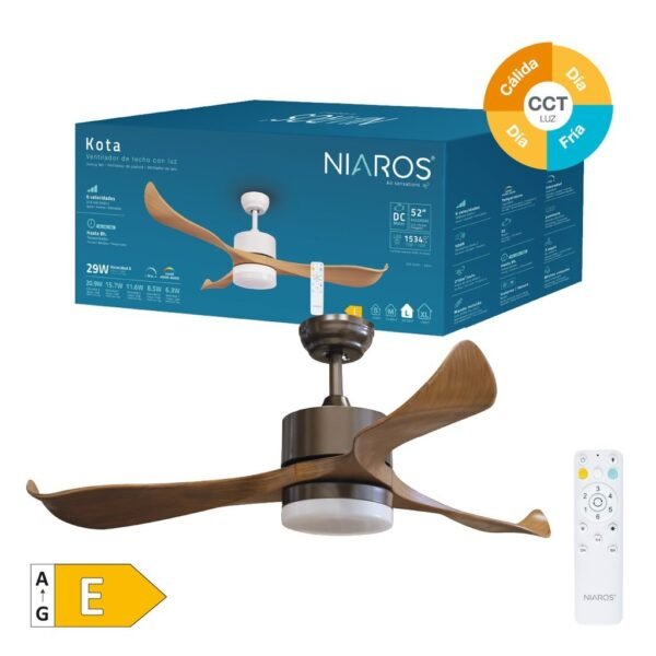 Ventilador techo Kota con luz CCT regulable y mando Ø132 3 aspas DC Café - Imagen 2