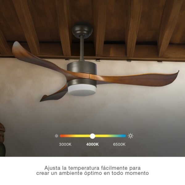 Ventilador techo Kota con luz CCT regulable y mando Ø132 3 aspas DC Café - Imagen 4