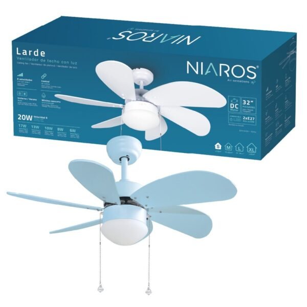 Ventilador techo Larde 2xE27 Ø82 6 aspas DC Azul - Imagen 2