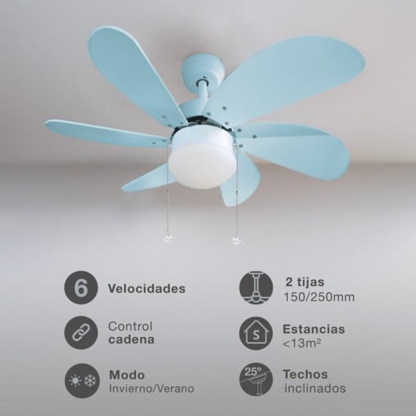 Ventilador techo Larde 2xE27 Ø82 6 aspas DC Azul - Imagen 3