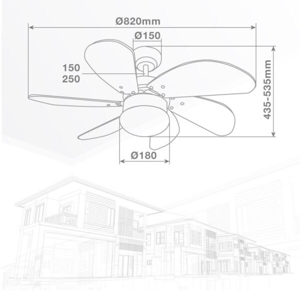 Ventilador techo Larde 2xE27 Ø82 6 aspas DC Azul - Imagen 8
