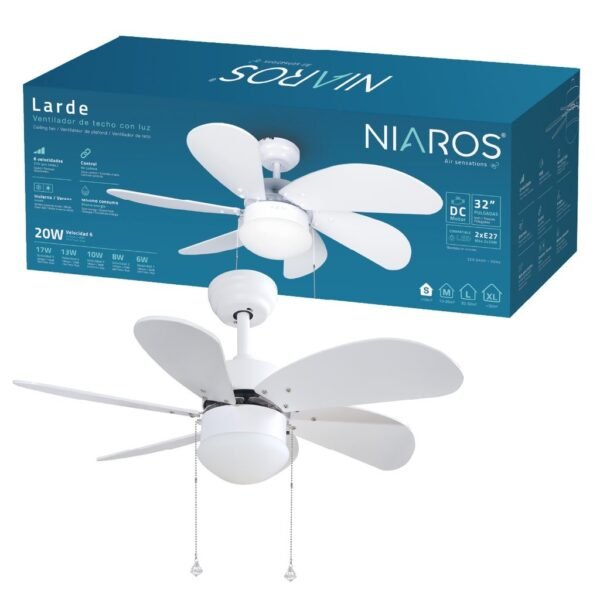 Ventilador techo Larde 2xE27 Ø82 6 aspas DC Blanco - Imagen 2
