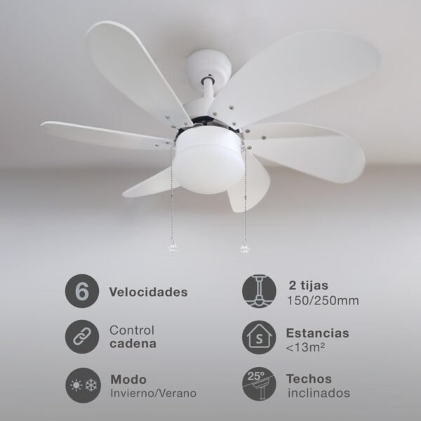 Ventilador techo Larde 2xE27 Ø82 6 aspas DC Blanco - Imagen 3