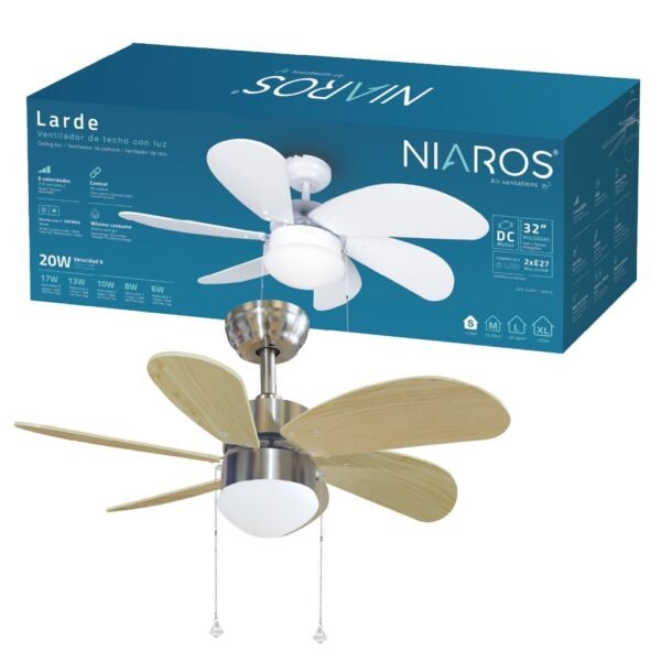 Ventilador techo Larde 2xE27 Ø82 6 aspas DC Níquel - Imagen 2
